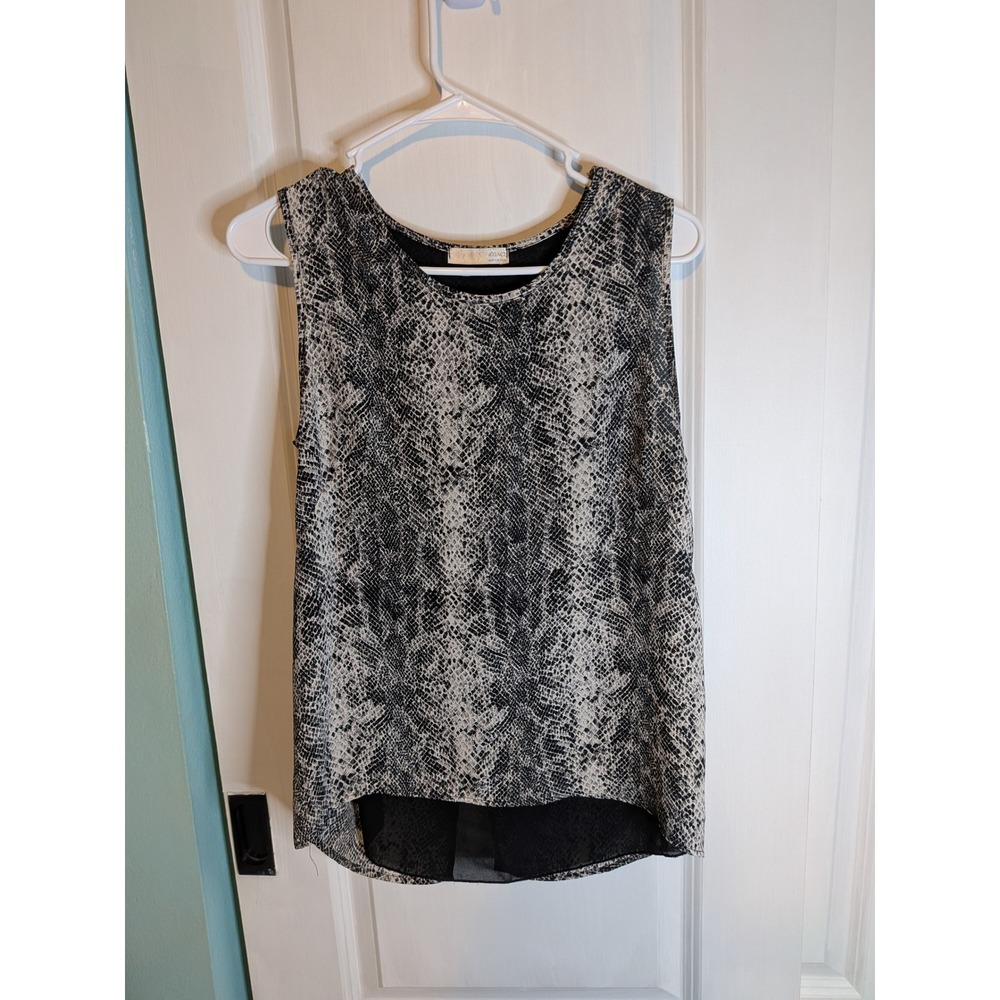 A'GACI Womens Grey Snakeskin Print Split Back Layered Tank Top Sleeveless Blouse